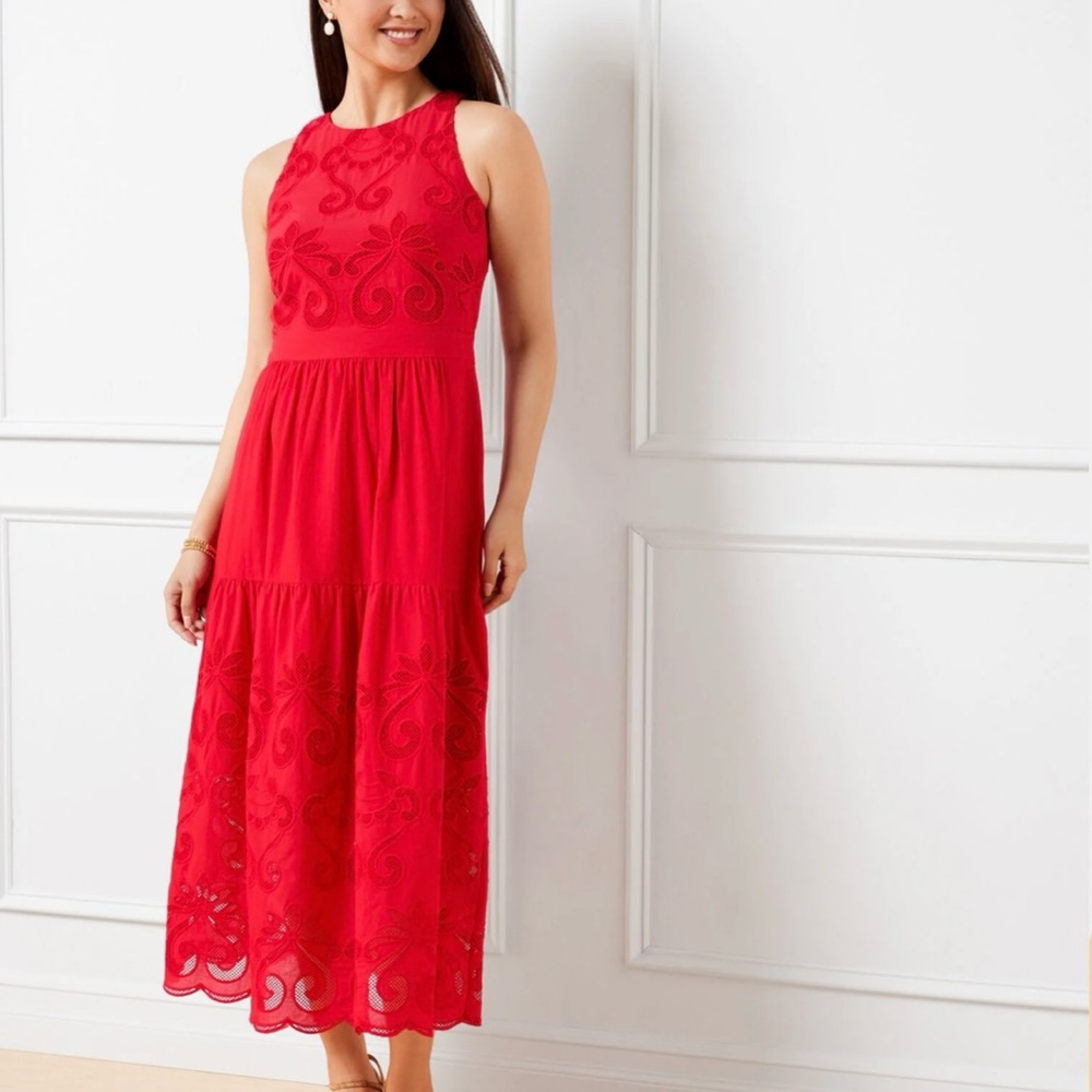 Talbots halter maxi dress voile netting in bright apple NWT size 4